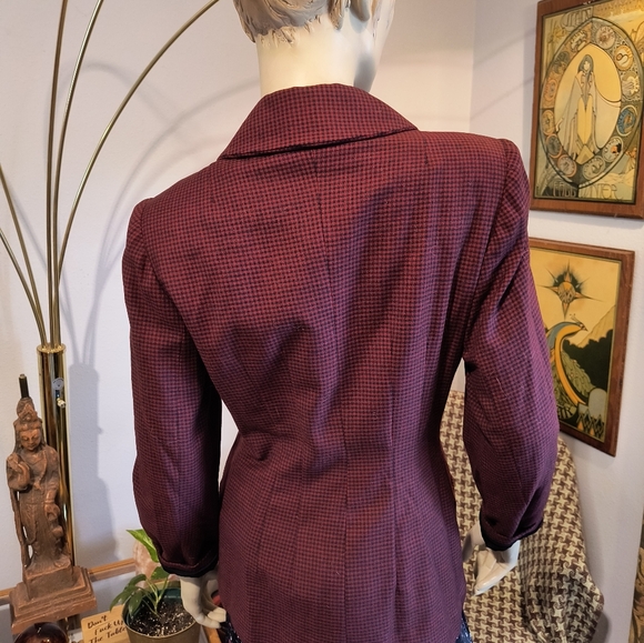 Vtg 1940s Burgundy and Black Blazer Asymmetrical Virgin Wool Miron Woolens - Picture 8 of 14